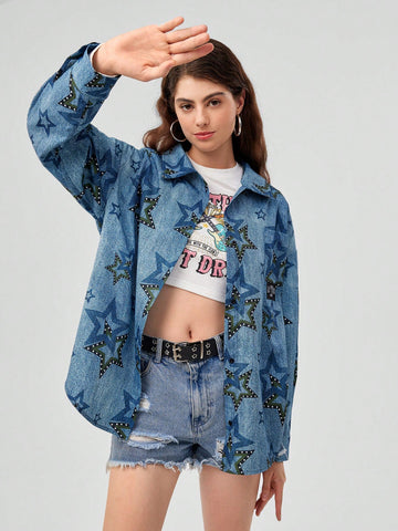 Women's Star Print Drop Shoulder Shirt