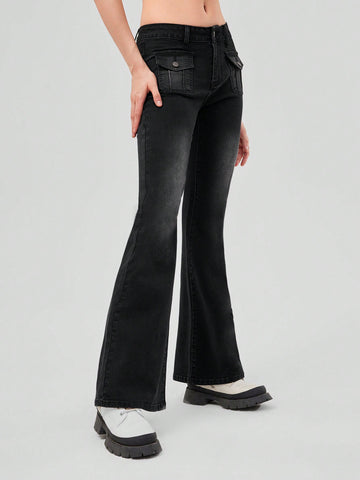 Flap Pocket Flare Leg Jeans