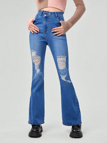 Ripped Flare Leg Jeans