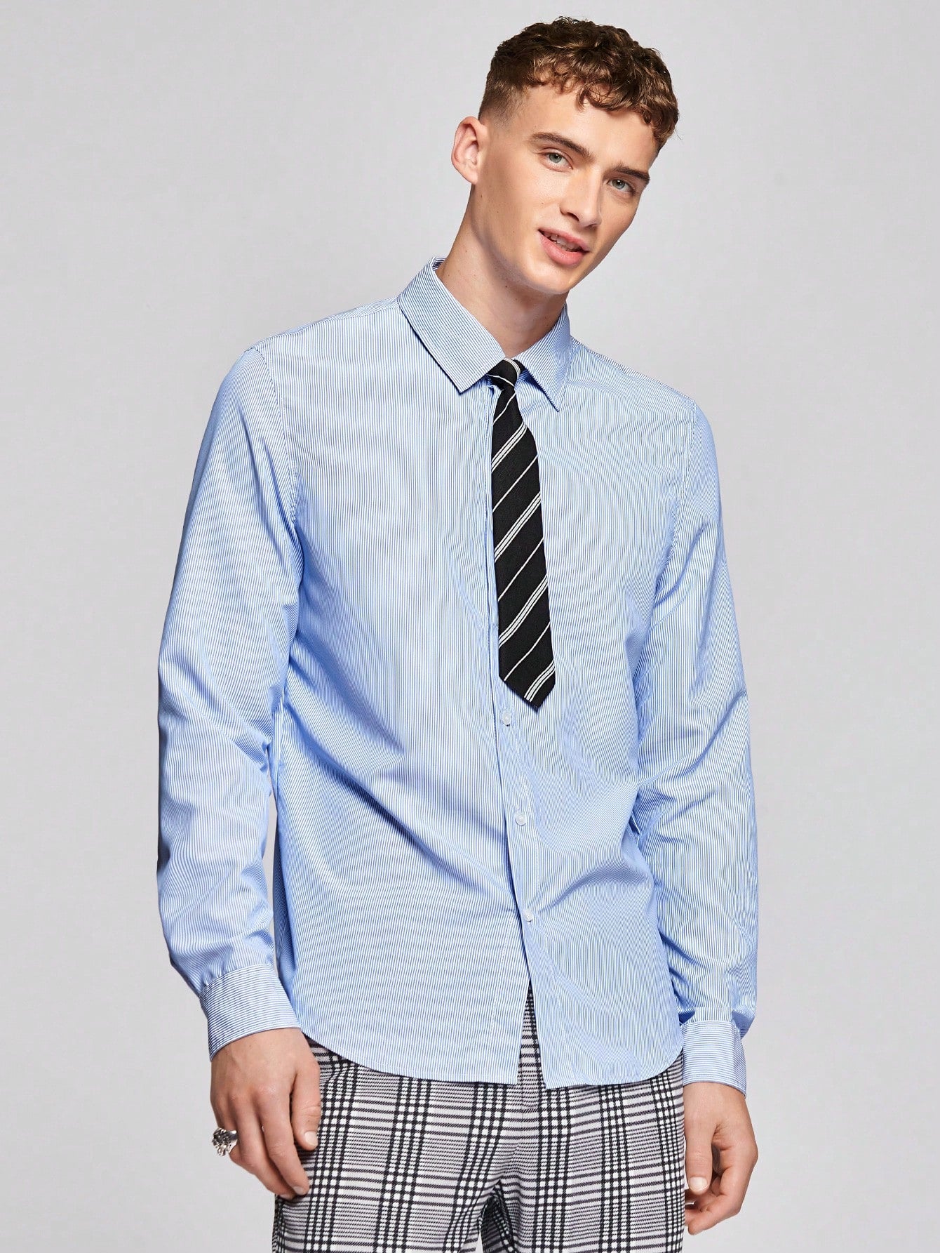 Men Striped Print Shirt With Tie