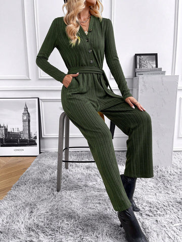 Slant Pocket Belted Jumpsuit