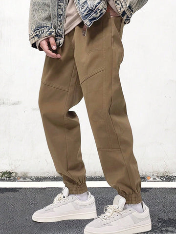 Loose Fit Men's Solid Color Long Pants With Drawstring Waist