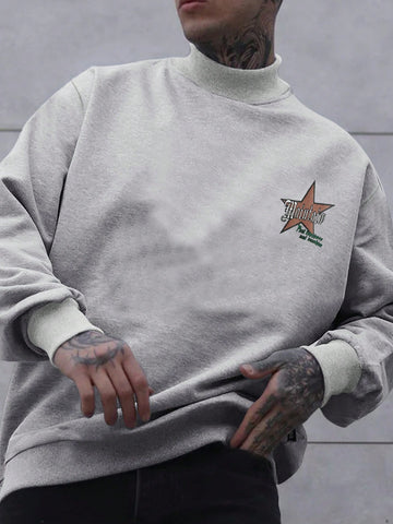 Men Star & Letter Graphic Mock Neck Sweatshirt