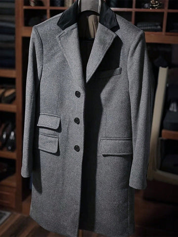 Men 1pc Lapel Collar Flap Detail Overcoat