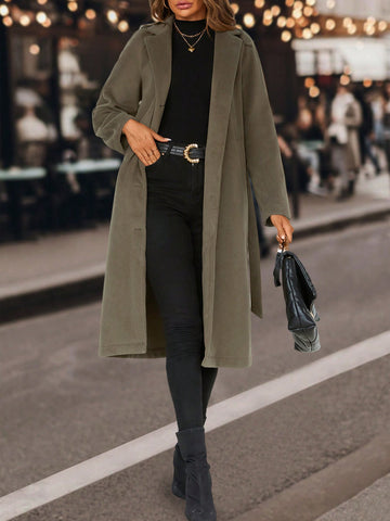 Lapel Neck Single Breasted Belted Overcoat