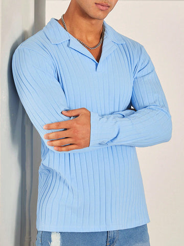 Men Solid Ribbed Knit Polo Shirt