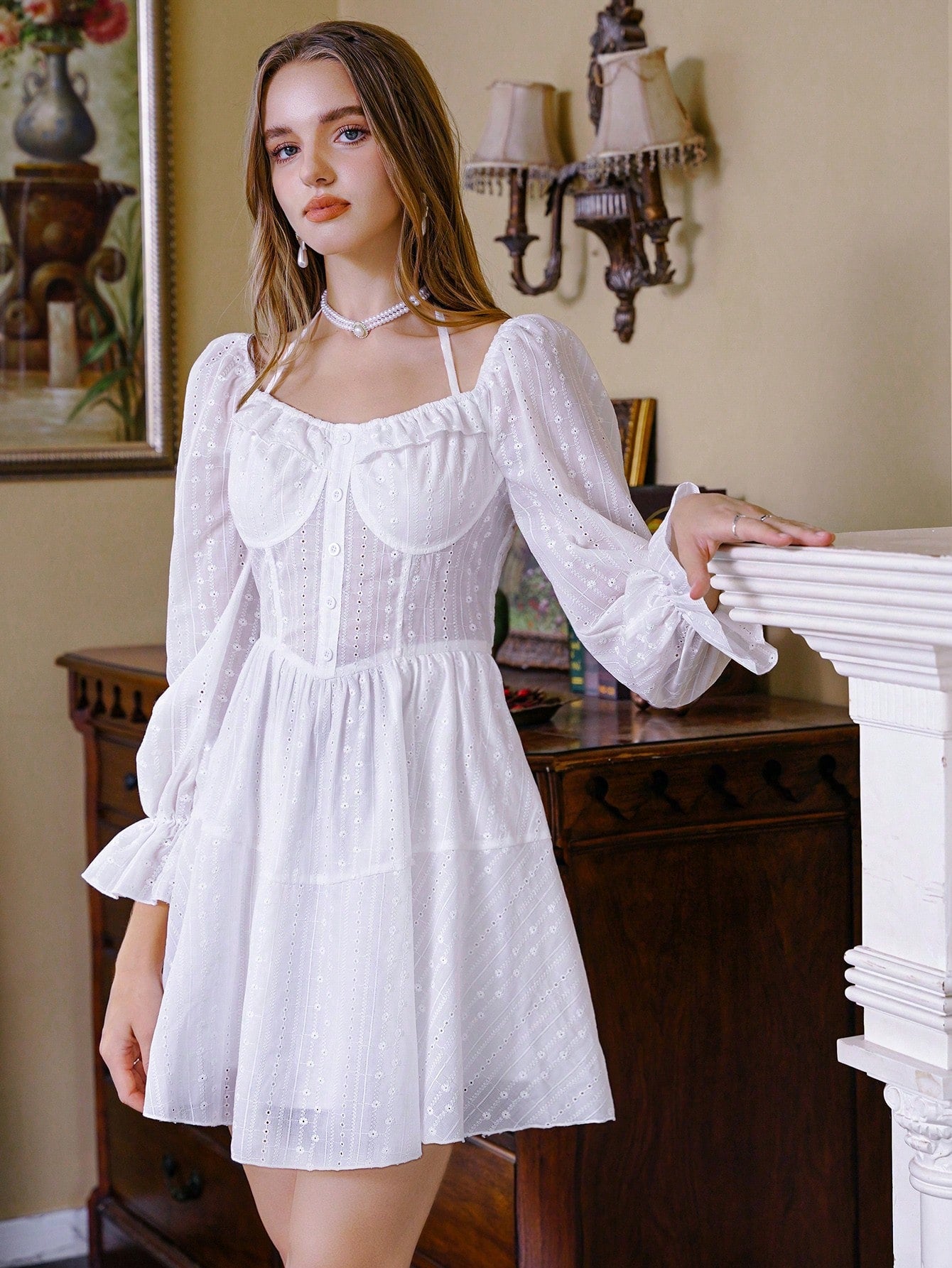 Flounce Sleeve Ruffle Trim Schiffy Dress