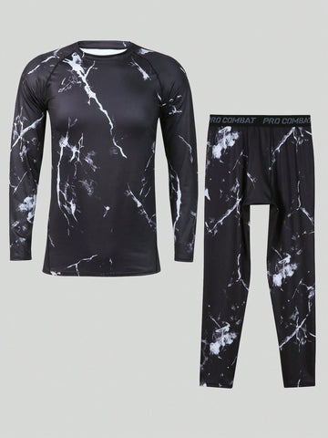 Men 1pc Tie Dye Sports Tee & 1pc Sports Pants, Athletic Suit, Tracksuit Workout Set Workout Set