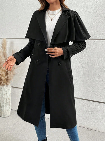 Lapel Neck Double Breasted Belted Trench Coat