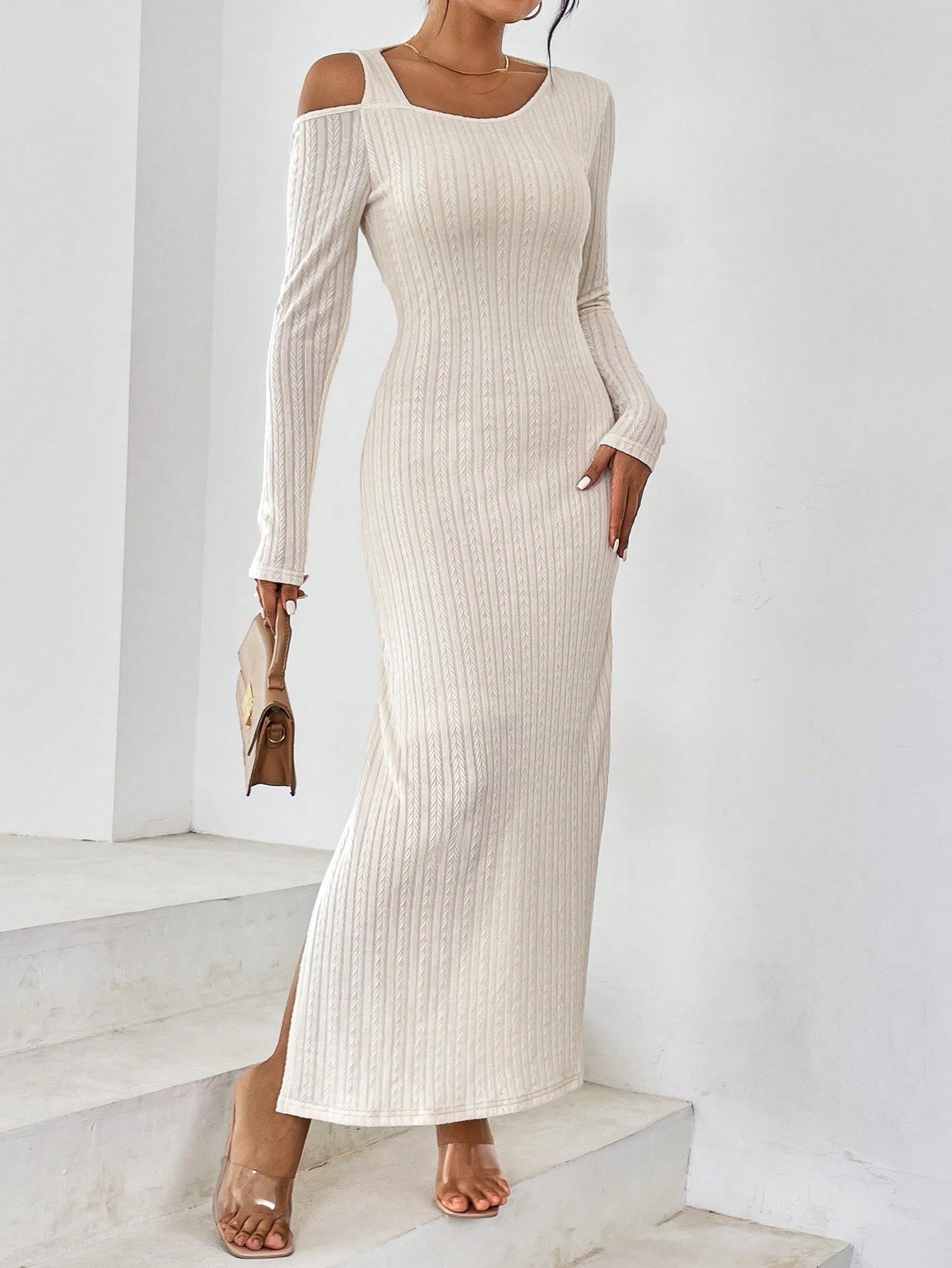 Asymmetrical Neck Split Thigh Dress