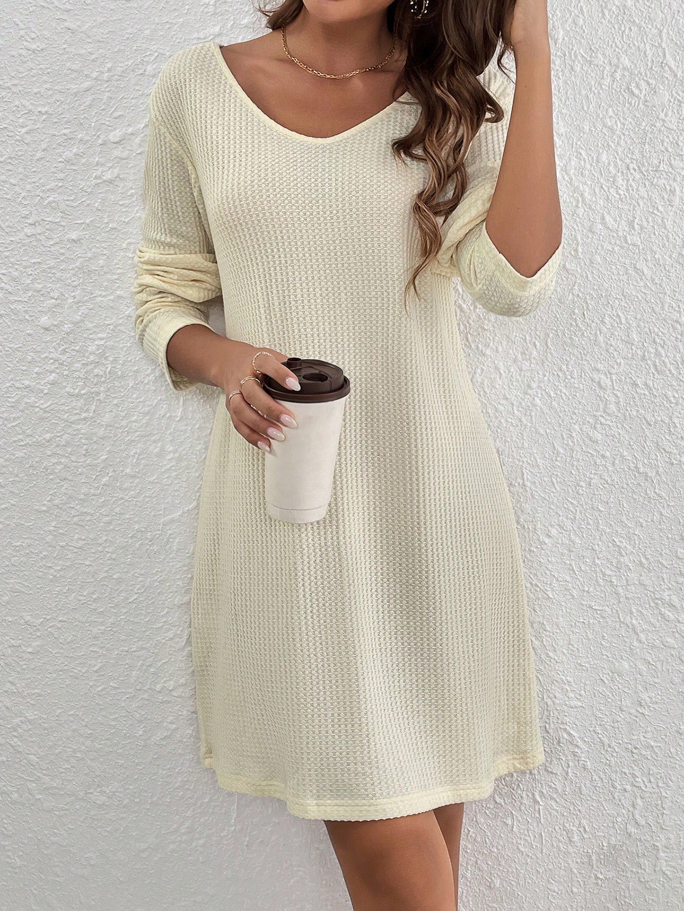 Guipure Lace Insert Drop Shoulder Tee Dress Without Belt