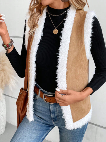 Contrast Color Frayed Vest Jacket