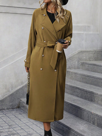 Lapel Neck Double Breasted Belted Trench Coat