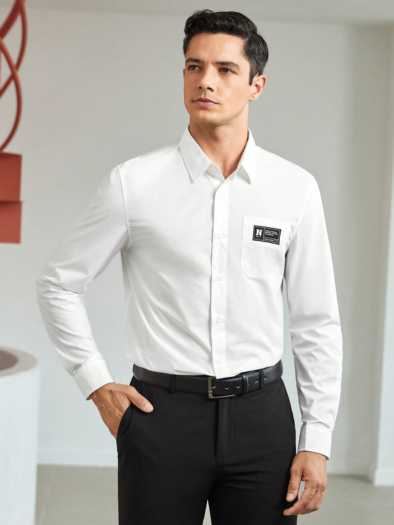 Men Letter Patched Detail Pocket Front Shirt