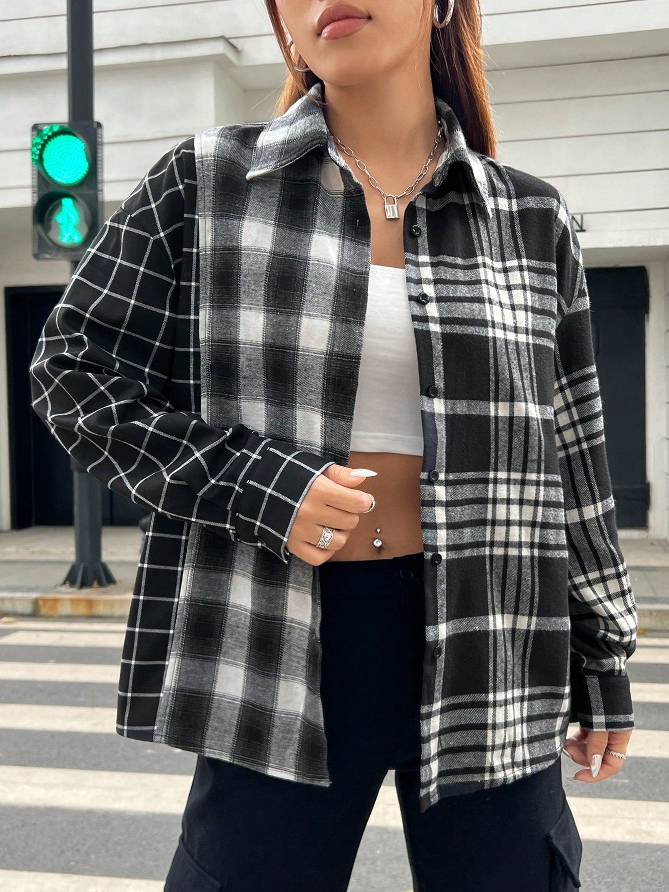 Plaid Print Drop Shoulder Shirt