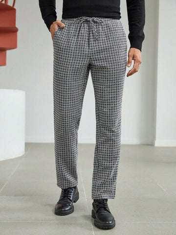 Men Plaid Print Drawstring Waist Pants