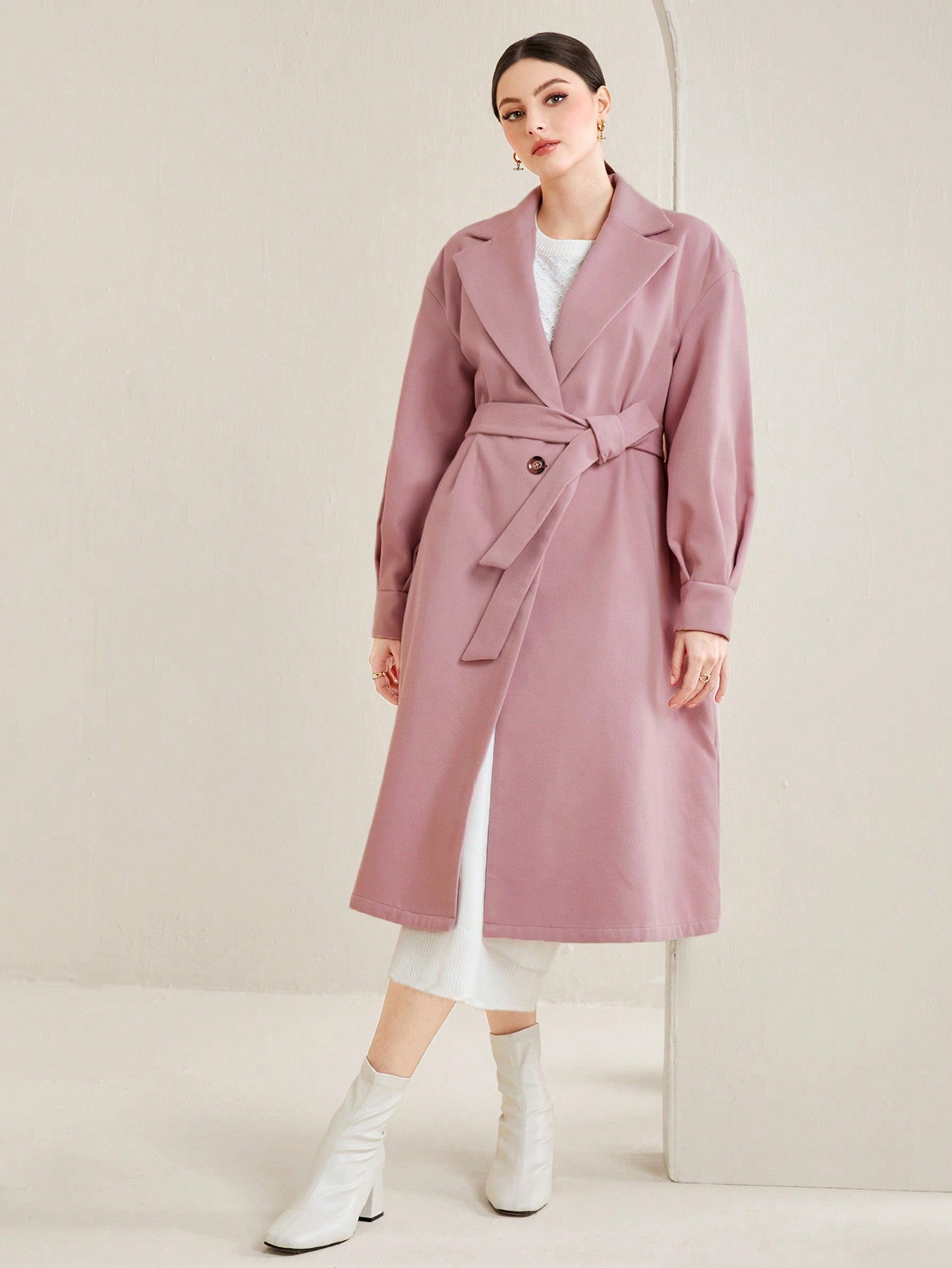 Lapel Neck Belted Overcoat