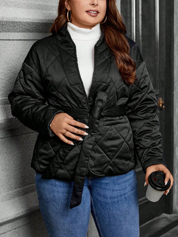 Plus Dual Pocket Belted Quilted Coat