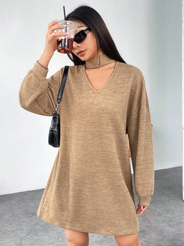 Choker Neck Drop Shoulder Tee Dress