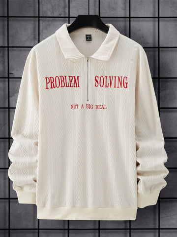 Men Letter Embroidery Quarter Zip Sweatshirt