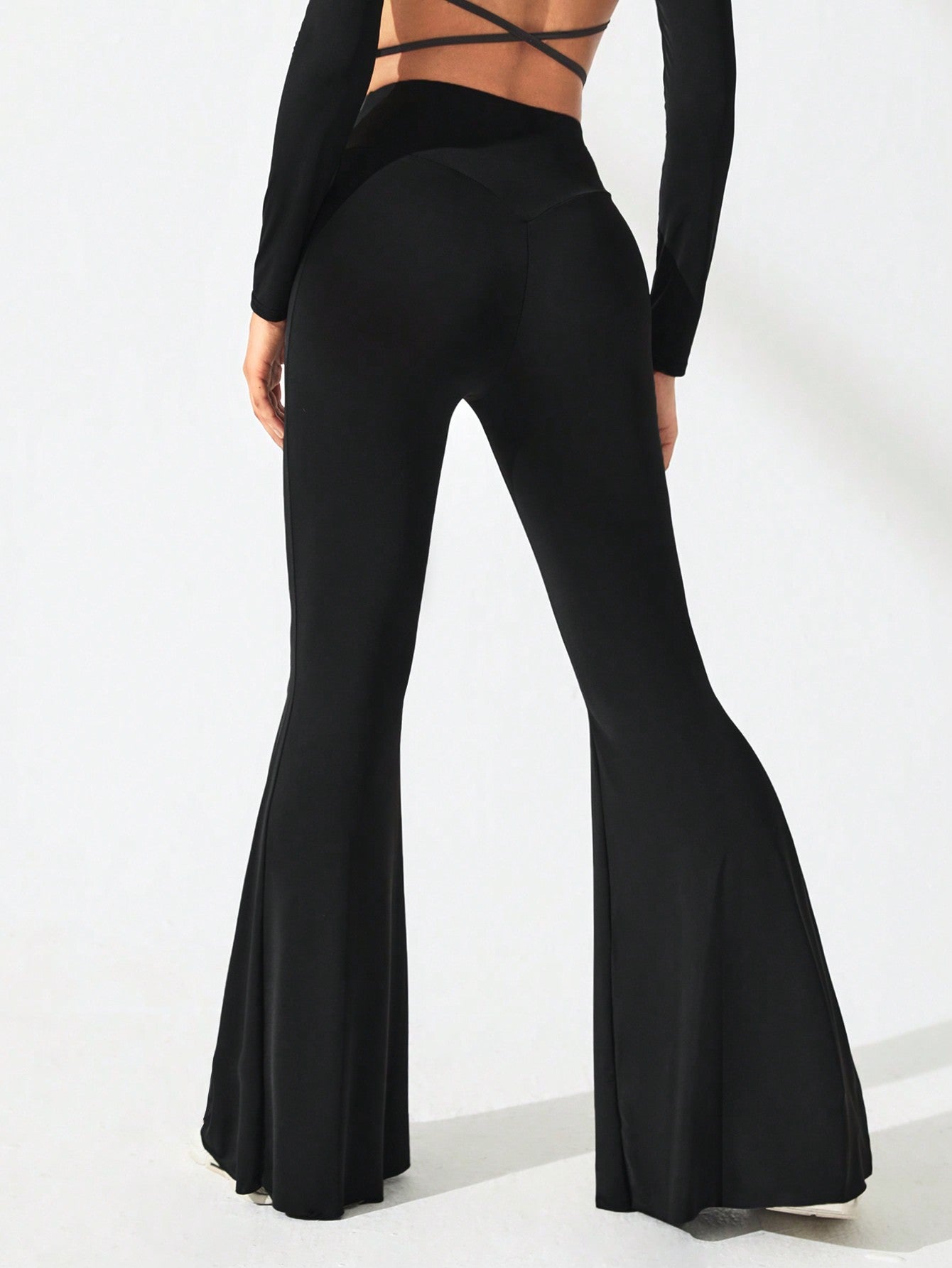 Solid Flare Leg Sports Pants