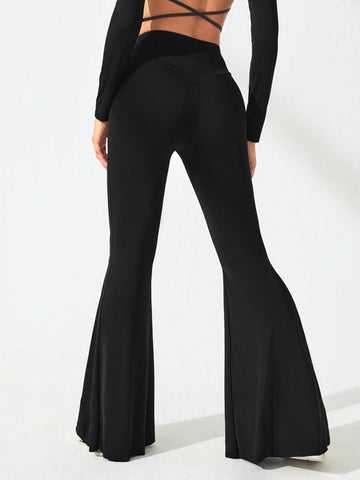 Solid Flare Leg Sports Pants