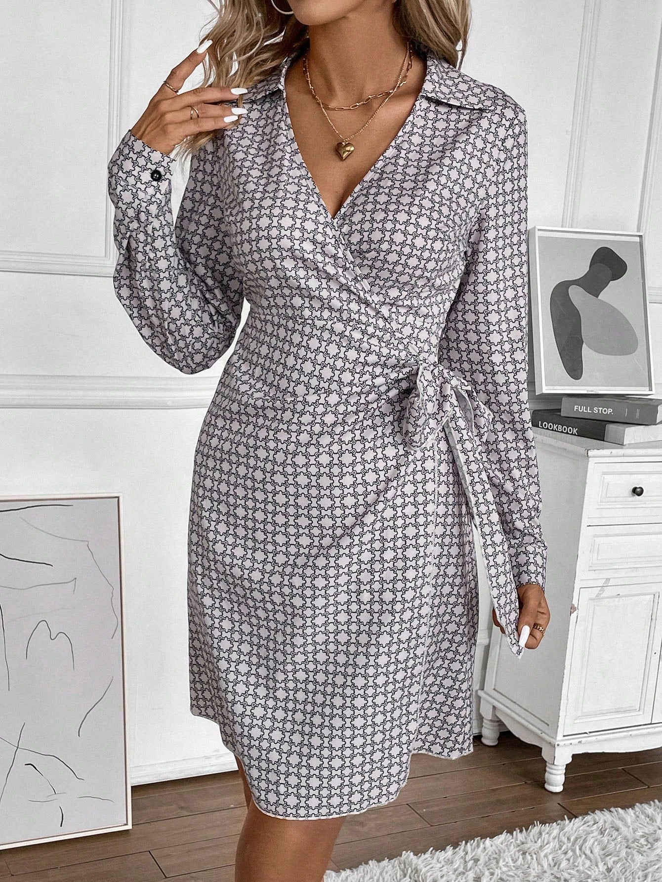 Allover Print Knot Side Wrap Dress