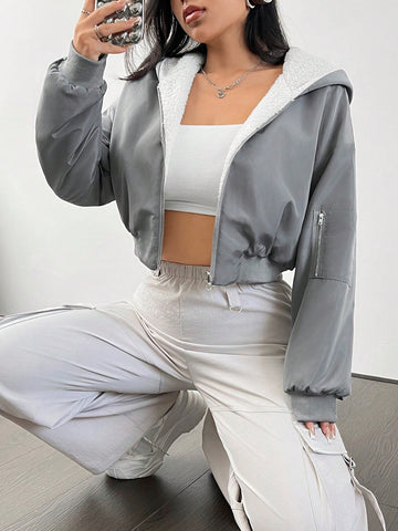 Zip Up Thermal Lined Hooded Crop Jacket