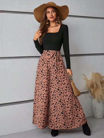 Square Neck Tee & Ditsy Floral Wide Leg Pants