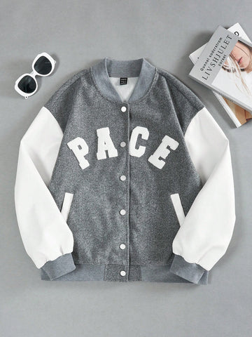 Letter Graphic Two Tone Drop Shoulder Jacket