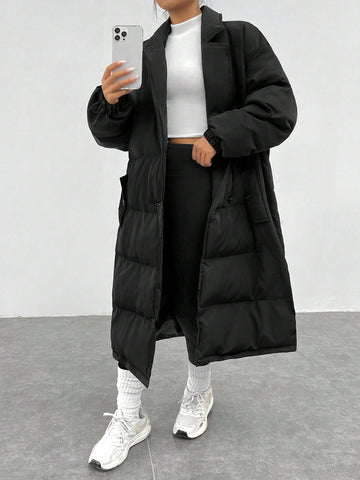 Lapel Neck Double Breasted Puffer Coat