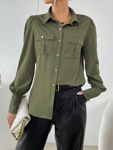 Flap Pocket Lantern Sleeve Shirt