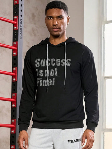 Men Slogan Graphic Drawstring Sports Hoodie