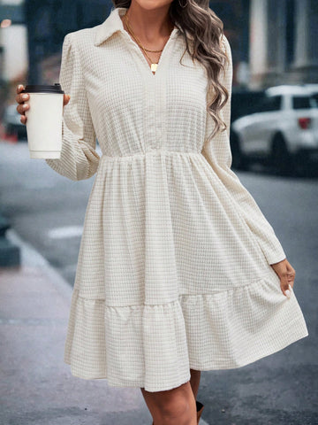 Solid Ruffle Hem Shirt Dress