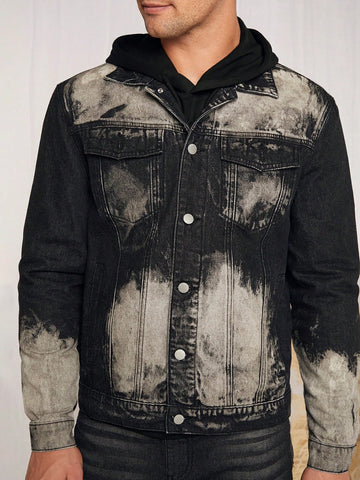 Men Tie Dye Flap Detail Denim Jacket