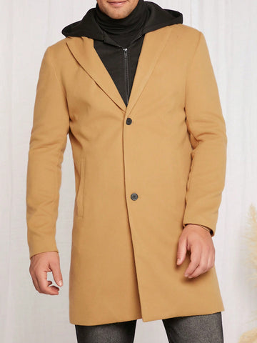 Men 1pc Lapel Neck Overcoat