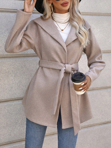 Waterfall Collar Belted Overcoat