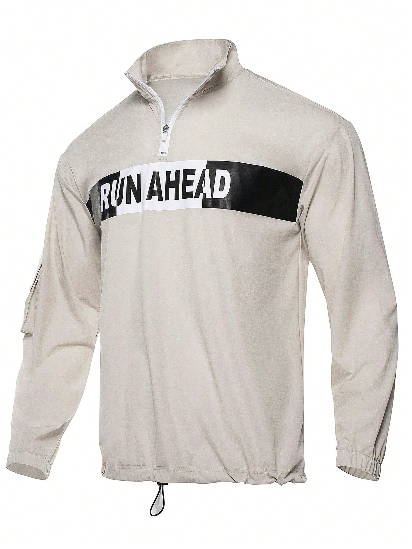 Men's Half Zip Sport Sweatshirt With Letter Print On The Chest And Drawstring Hem Design