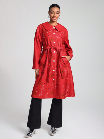 Floral Print Belted Overcoat