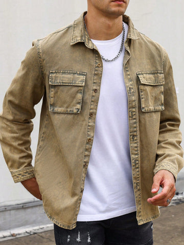 Men Flap Pocket Denim Shirt