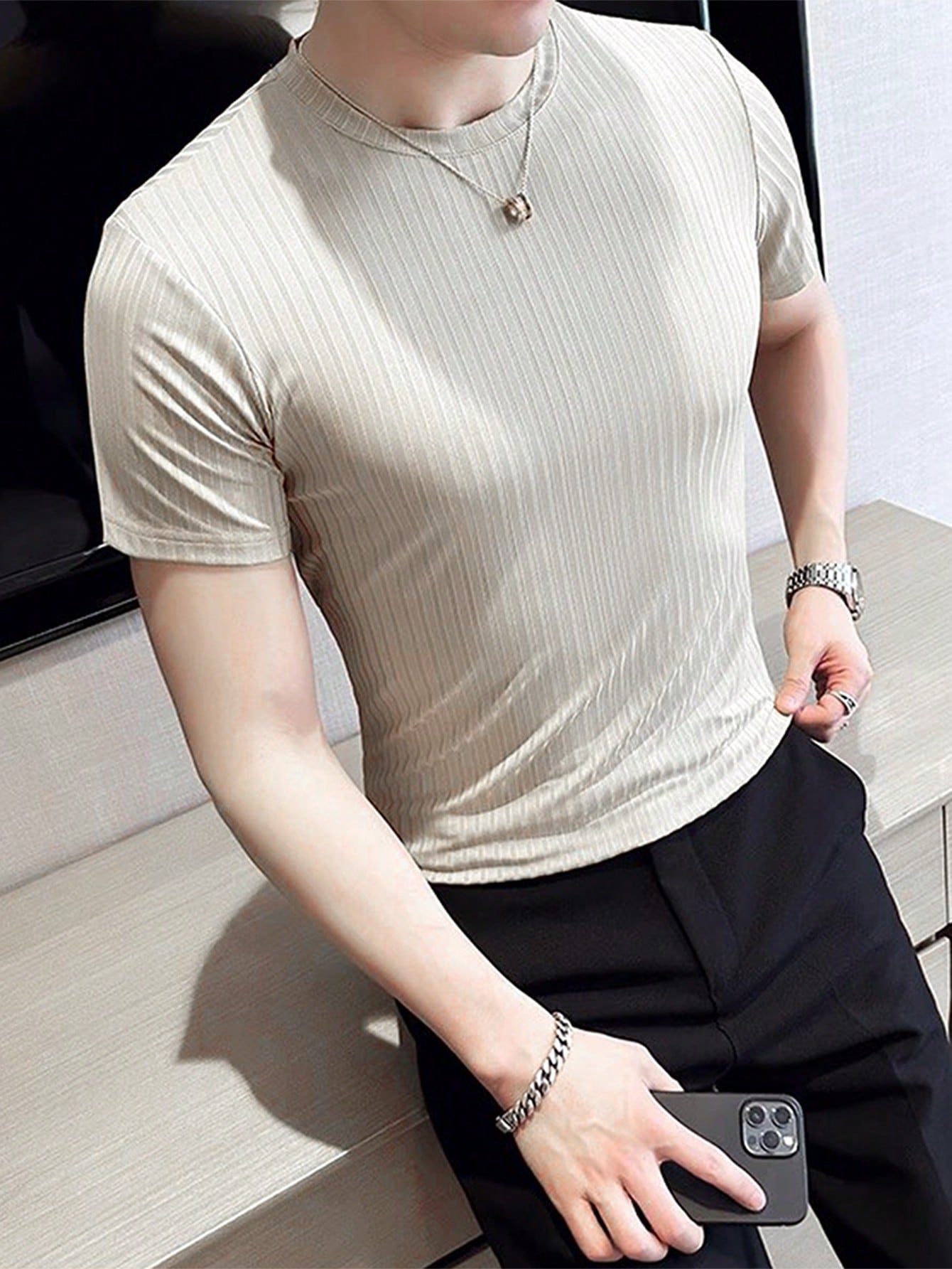 Men's Round Neck Sports T-Shirt Workout Tops