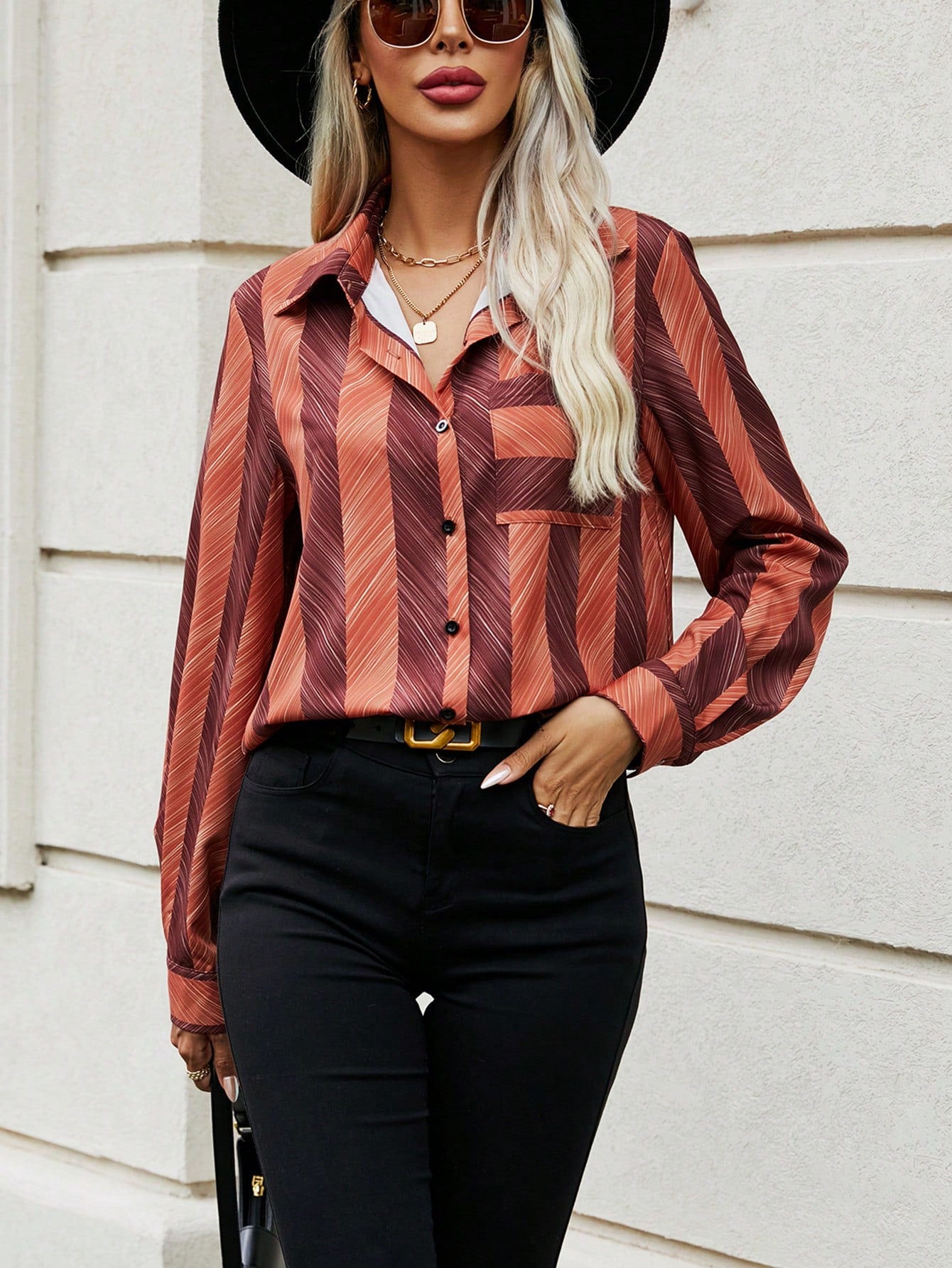 Striped Print Button Front Shirt