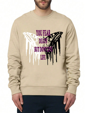 Men Slogan & Butterfly Print Pullover