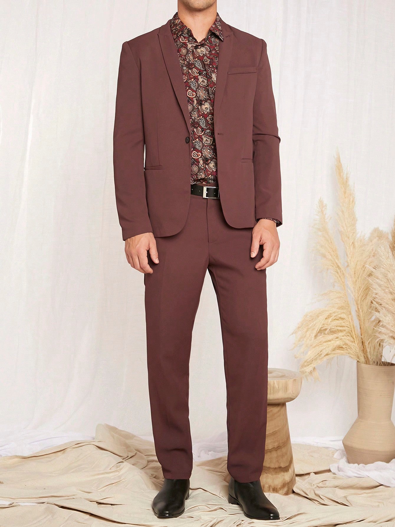 Men 1pc Shawl Collar Solid Blazer & 1pc Pants