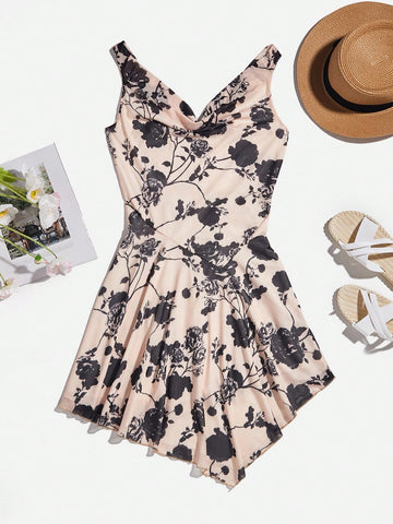 Floral Print Asymmetrical Hem Dress