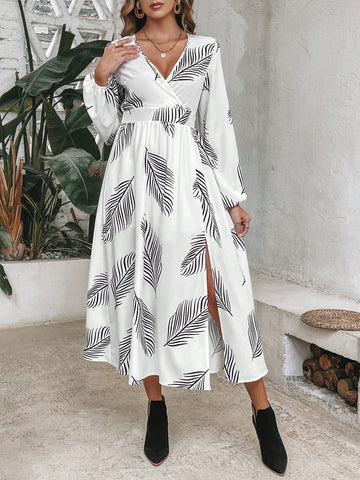 Tropical Print Split Thigh Dress