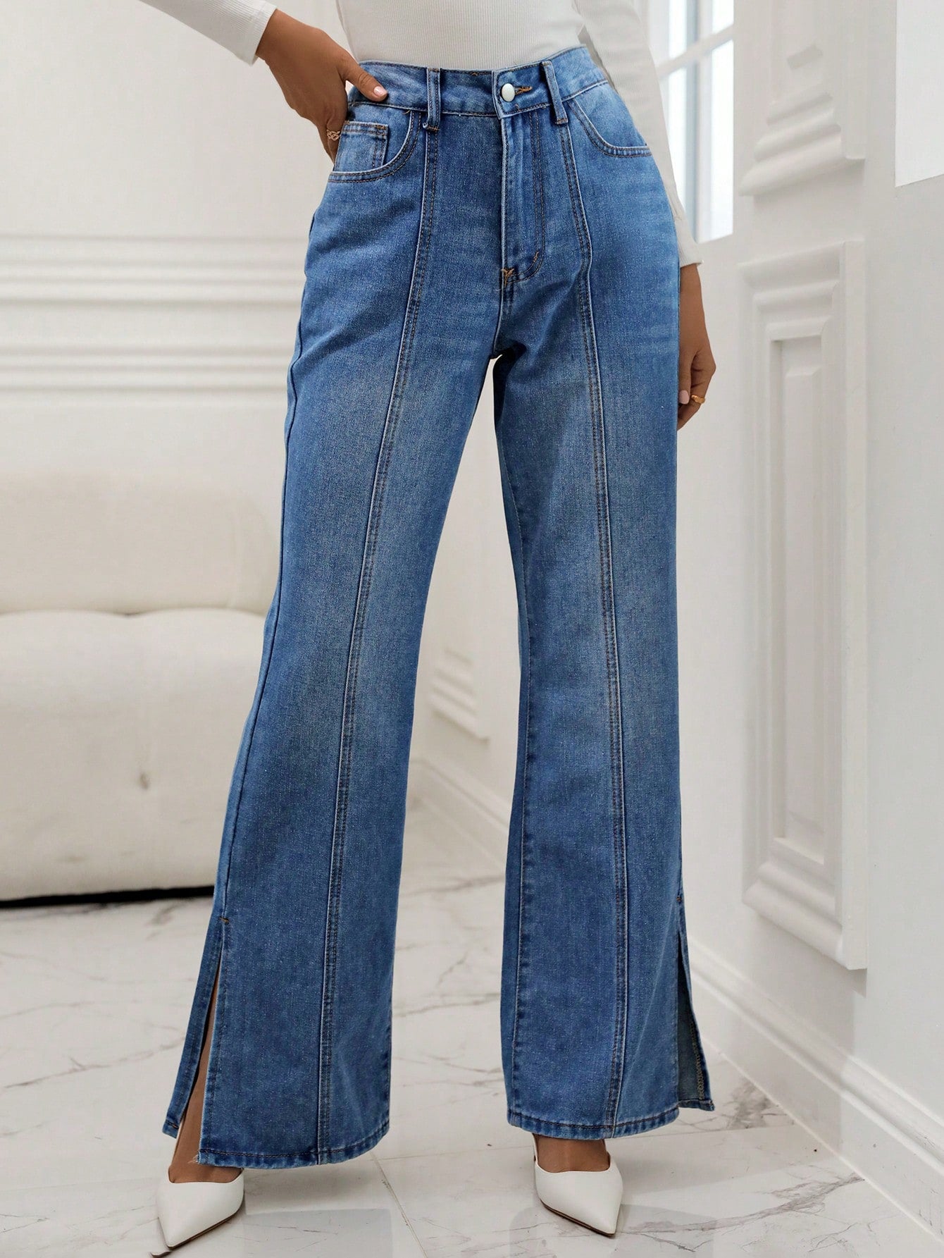 Split Hem Flare Leg Jeans