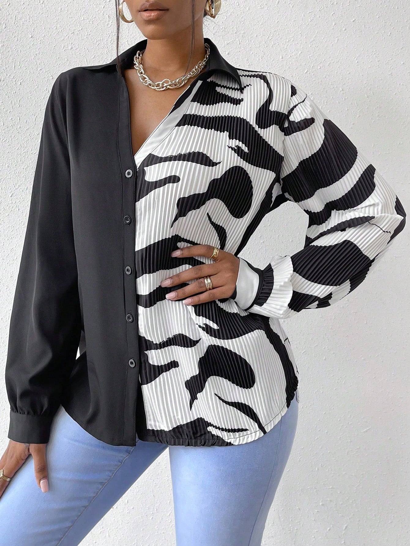 Graphic Print Button Front Shirt