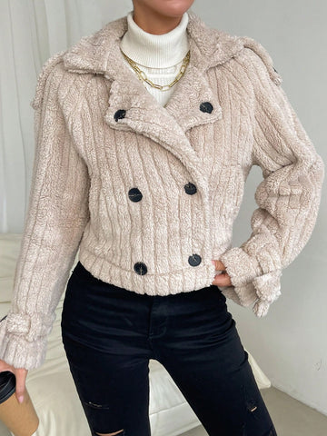 Lapel Neck Raglan Sleeve Teddy Jacket