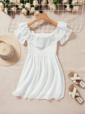 Off Shoulder Ruffle Trim Schiffy Dress